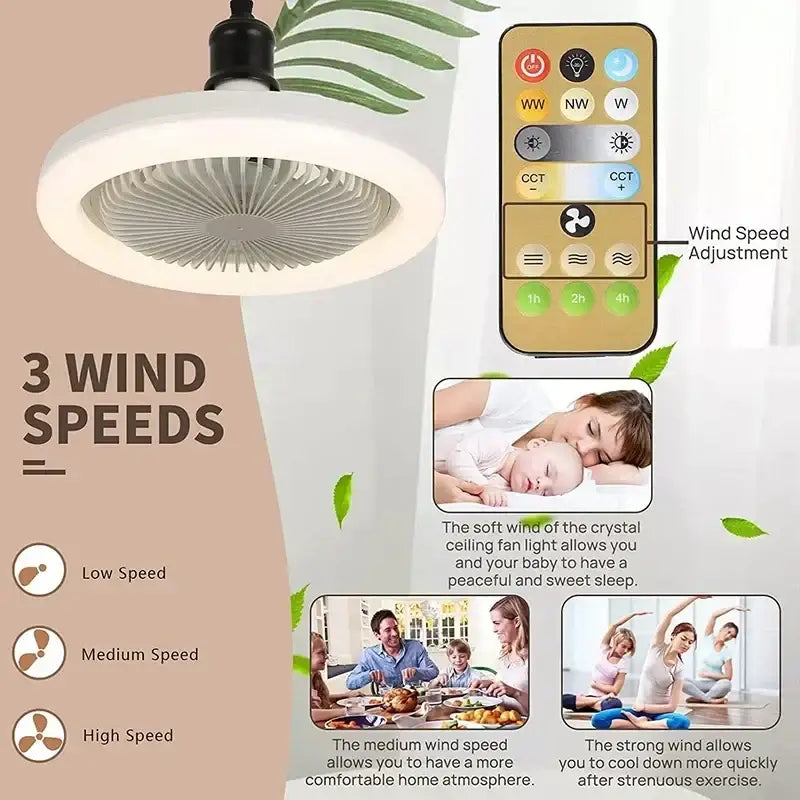 White Modern Ceiling Fan with Integrated Light