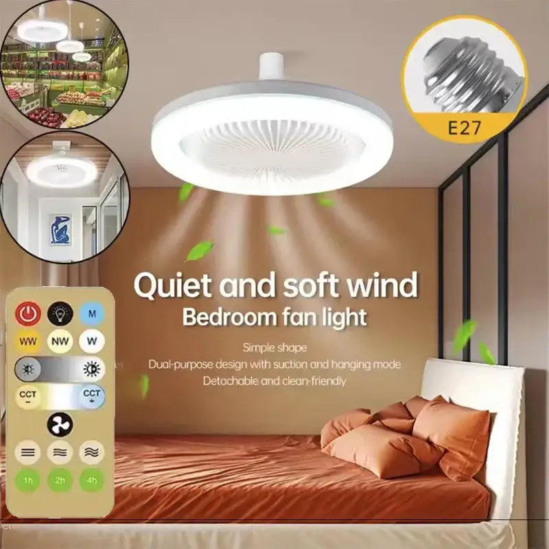 White Modern Ceiling Fan with Integrated Light
