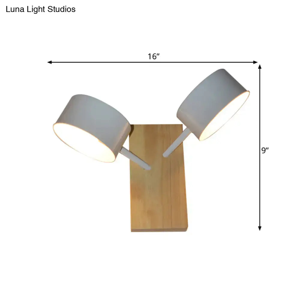 White Dual Drum Wood Wall Sconce