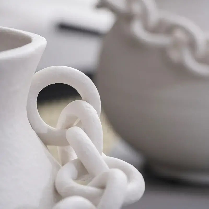 White Geometric Chain Vase