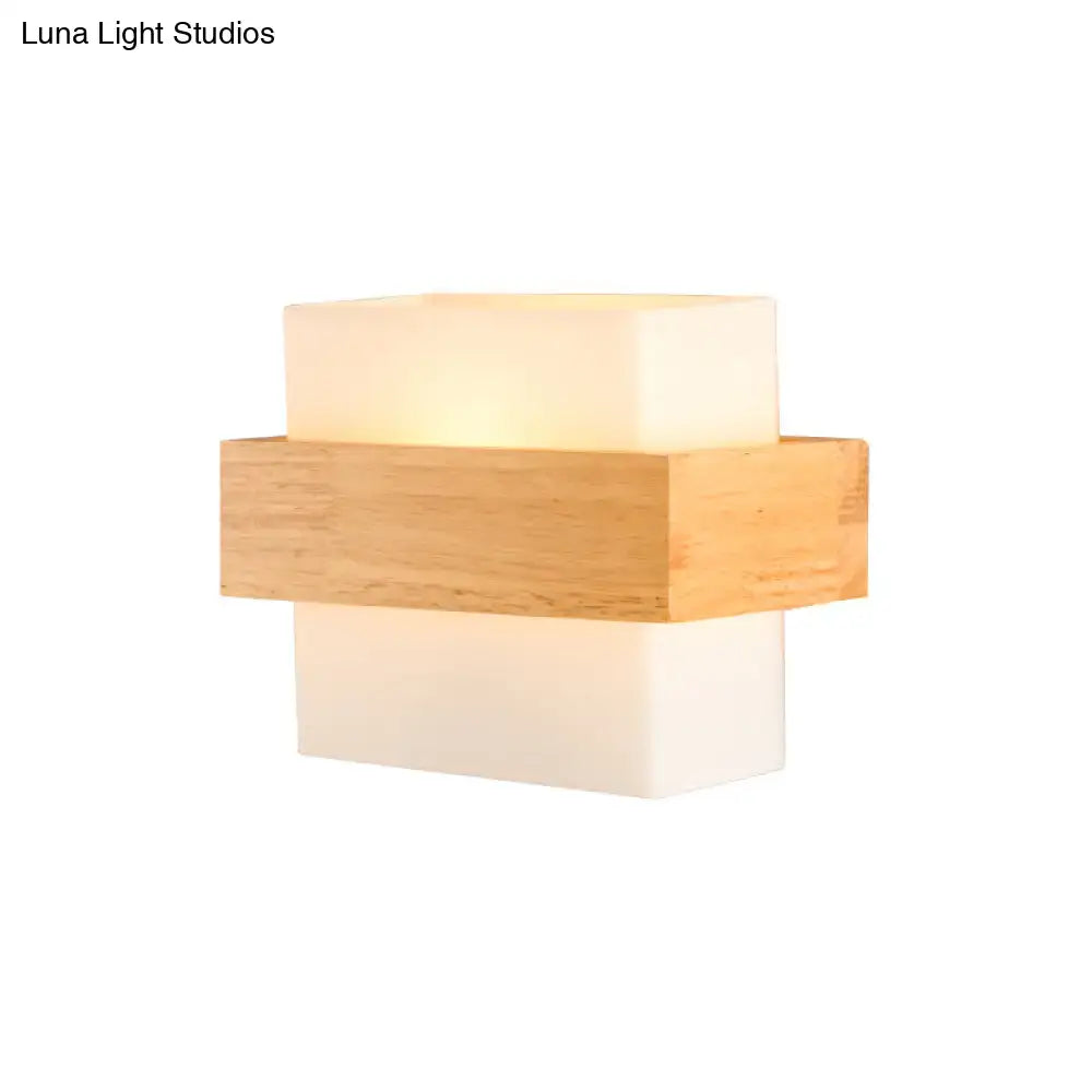 White Glass Wood Sconce