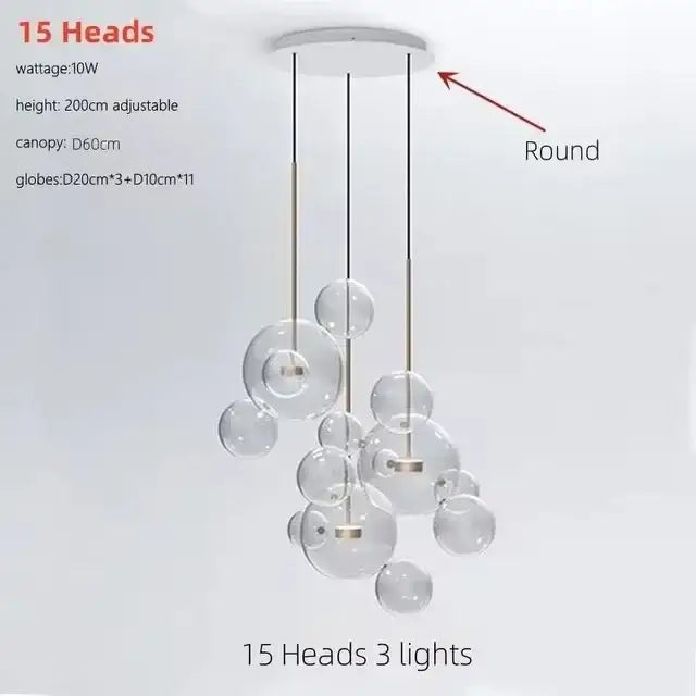 White Glass Bubble Chandelier with Copper Finish