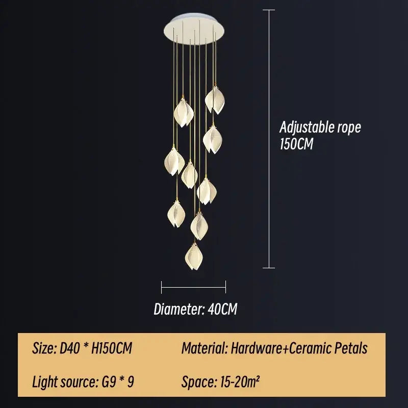 Gold Ceramic Leaf Pendant Light