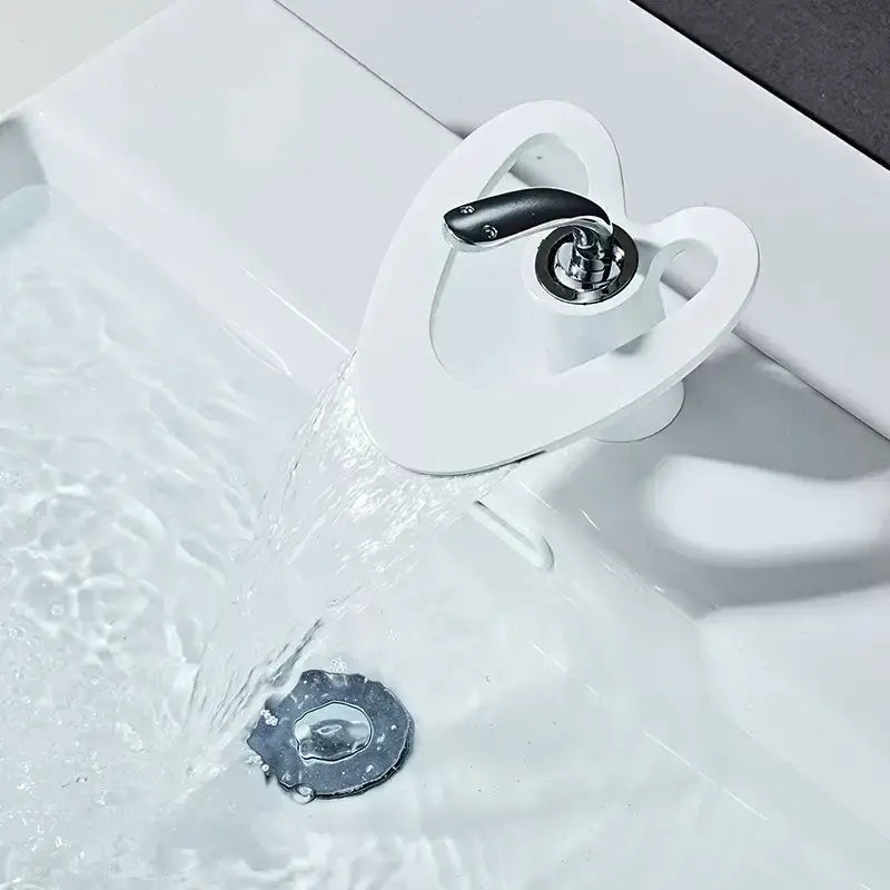 Gold Waterfall Basin Faucet White and Gold Finish