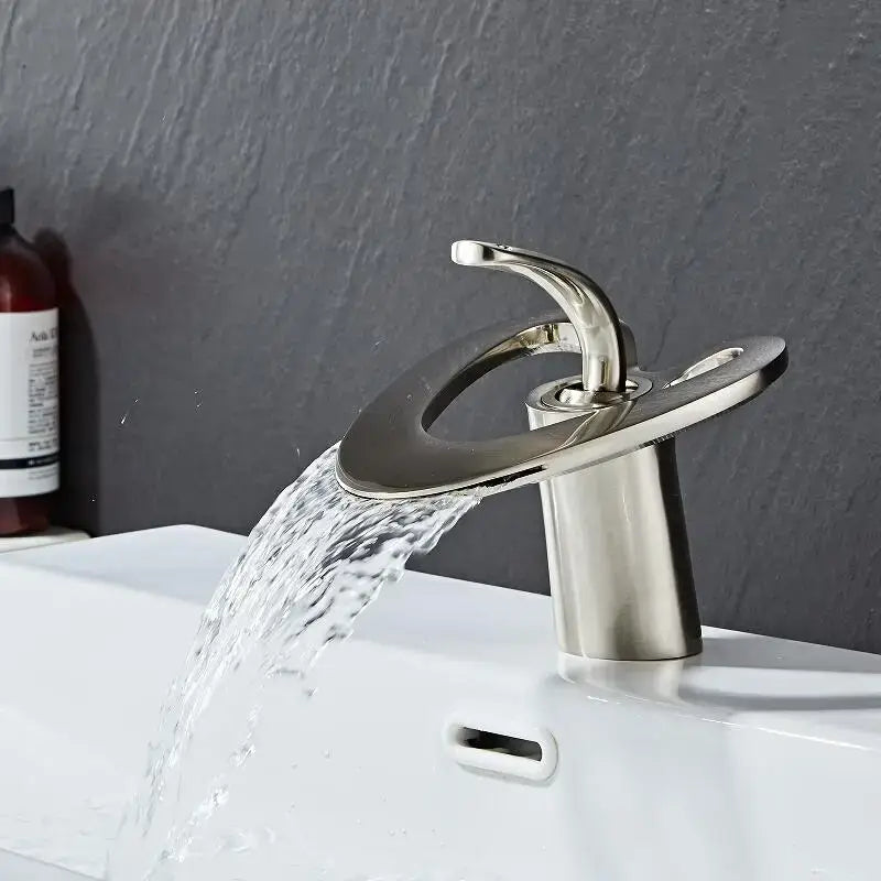 Gold Waterfall Basin Faucet White and Gold Finish