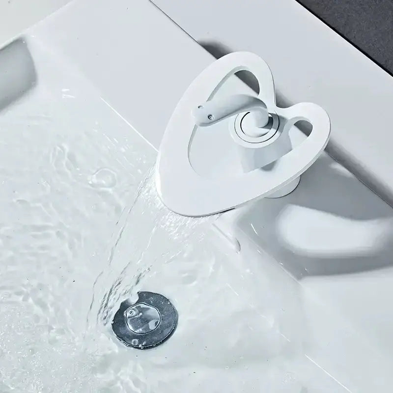 Gold Waterfall Basin Faucet White and Gold Finish
