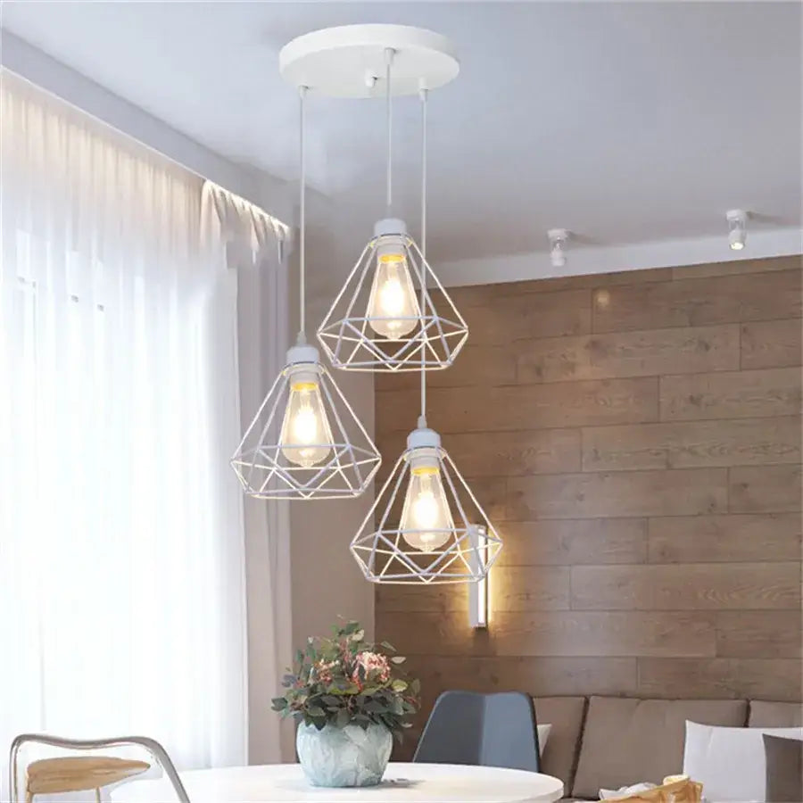 White Iron Cage Pendant Light