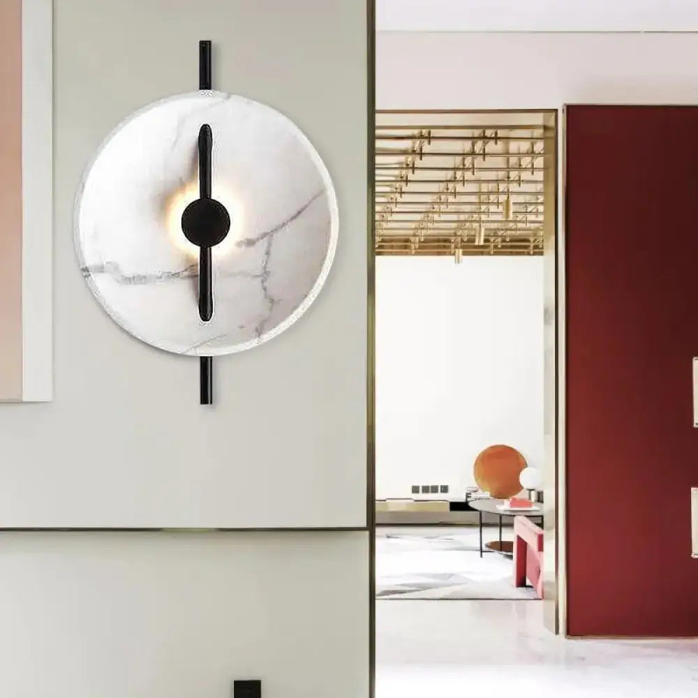 White Marble LED Wall Sconce Compact Size