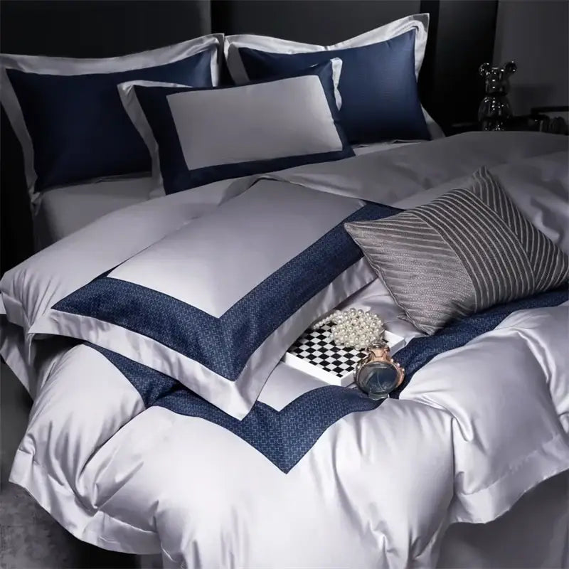 White Navy Cotton Bedding Set