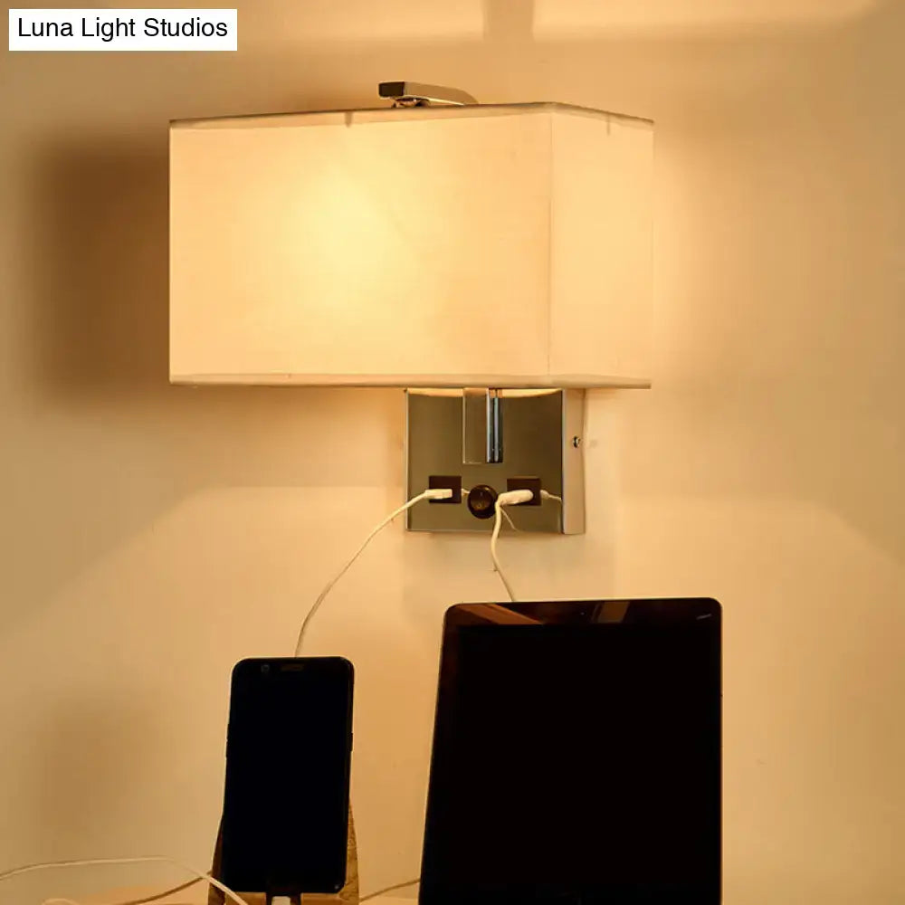 White Modern USB Fabric Wall Sconce