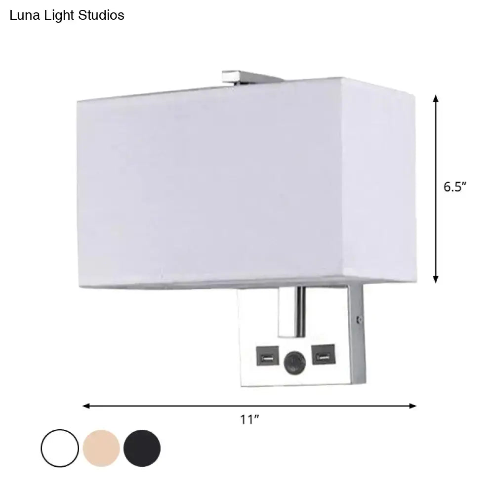 White Modern USB Fabric Wall Sconce