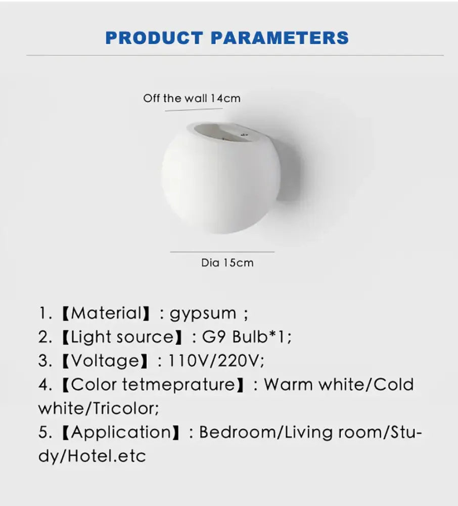 White Gypsum LED Wall Sconce With Tricolor Light