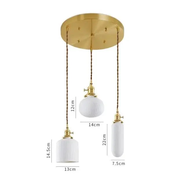 White Ceramic Pendant Light with Textured Glass