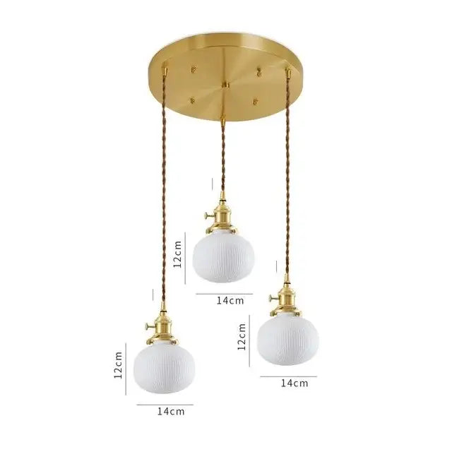 White Ceramic Pendant Light with Textured Glass