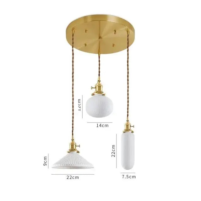 White Ceramic Pendant Light with Textured Glass