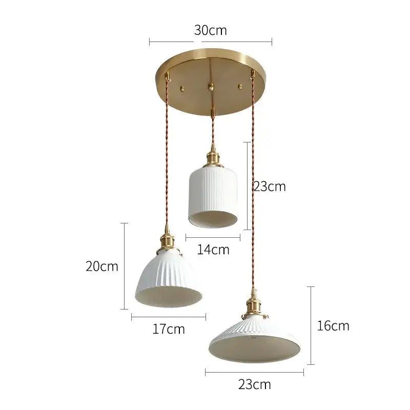 White Ceramic Pendant Light with Textured Glass