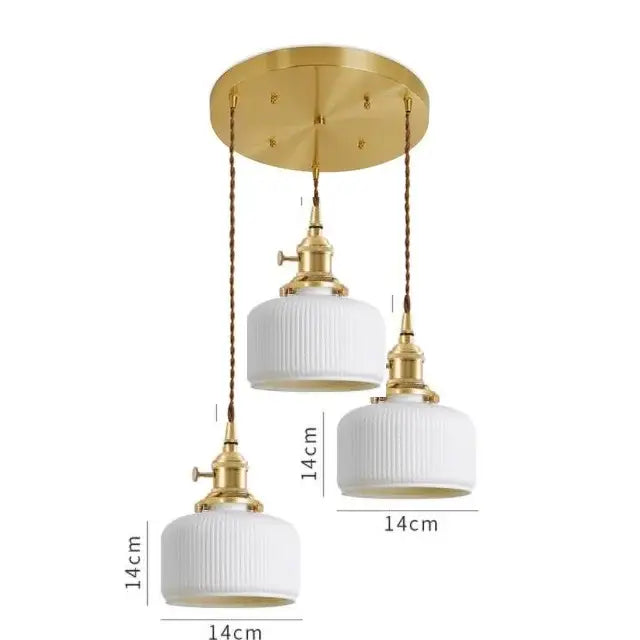 White Ceramic Pendant Light with Textured Glass