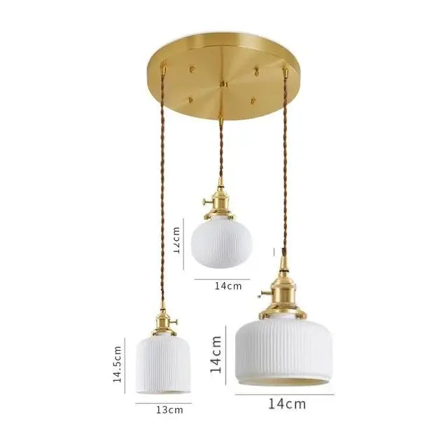 White Ceramic Pendant Light with Textured Glass