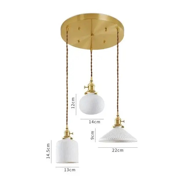 White Ceramic Pendant Light with Textured Glass