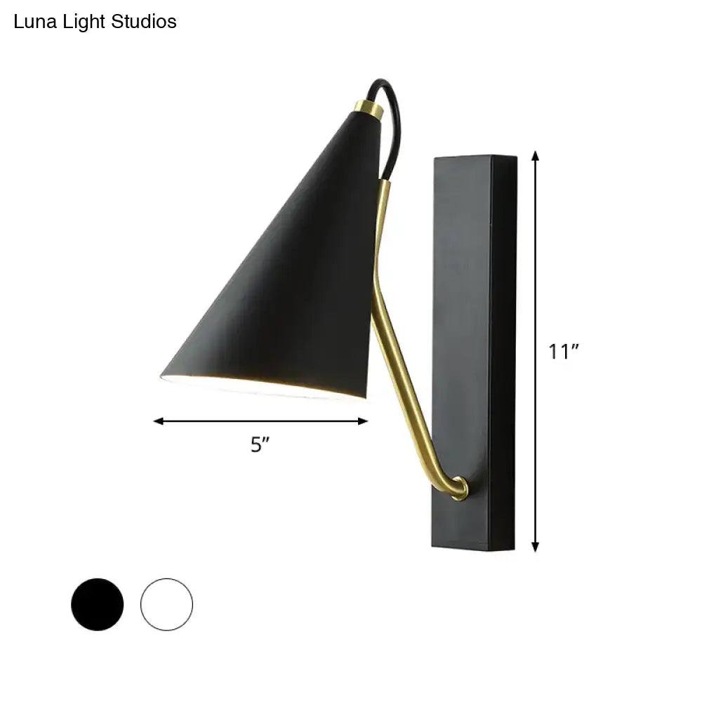 White Conical Gold Arm Sconce
