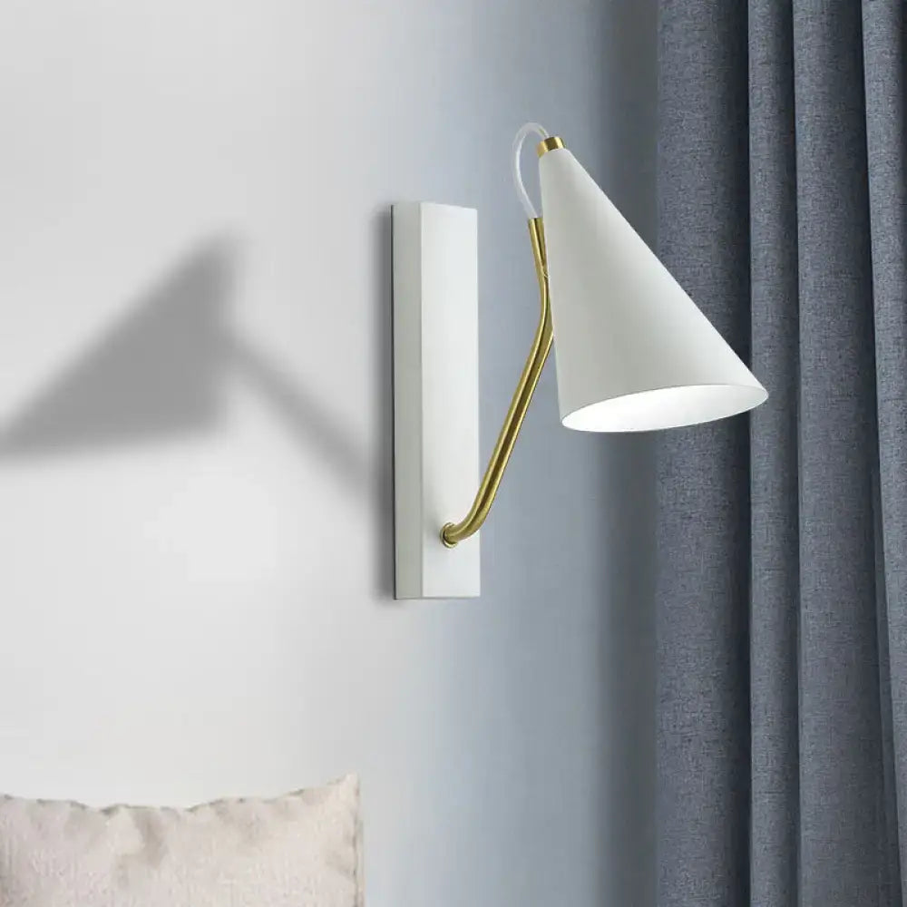 White Conical Gold Arm Sconce