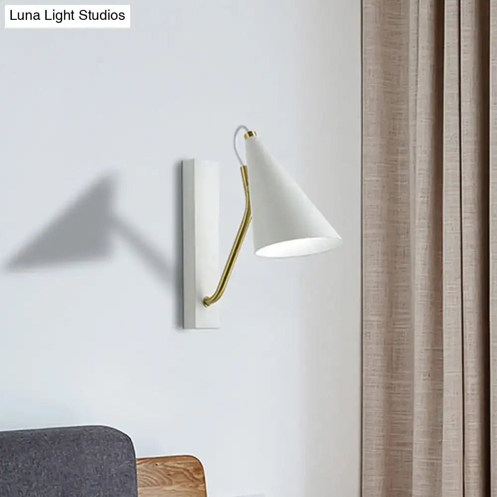 White Conical Gold Arm Sconce