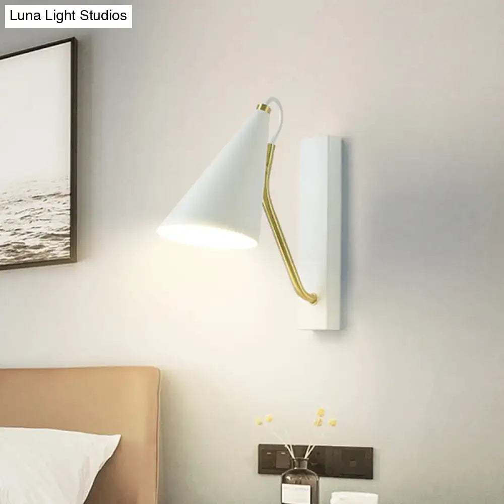White Conical Gold Arm Sconce