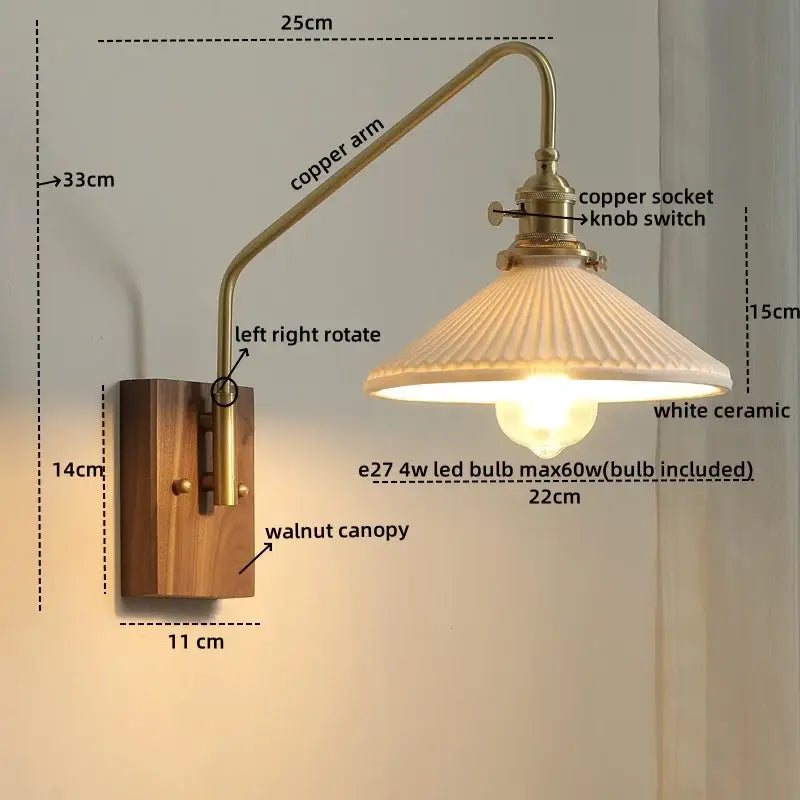 Copper Glass Wood Wall Sconce For Stairway
