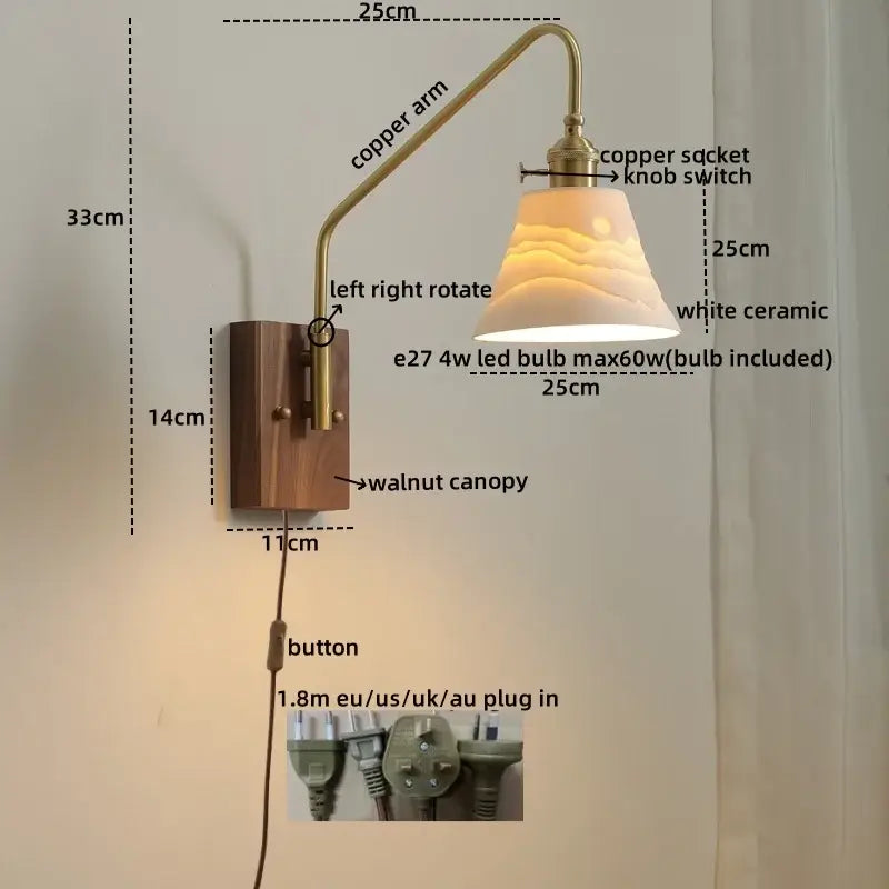 Copper Glass Wood Wall Sconce For Stairway