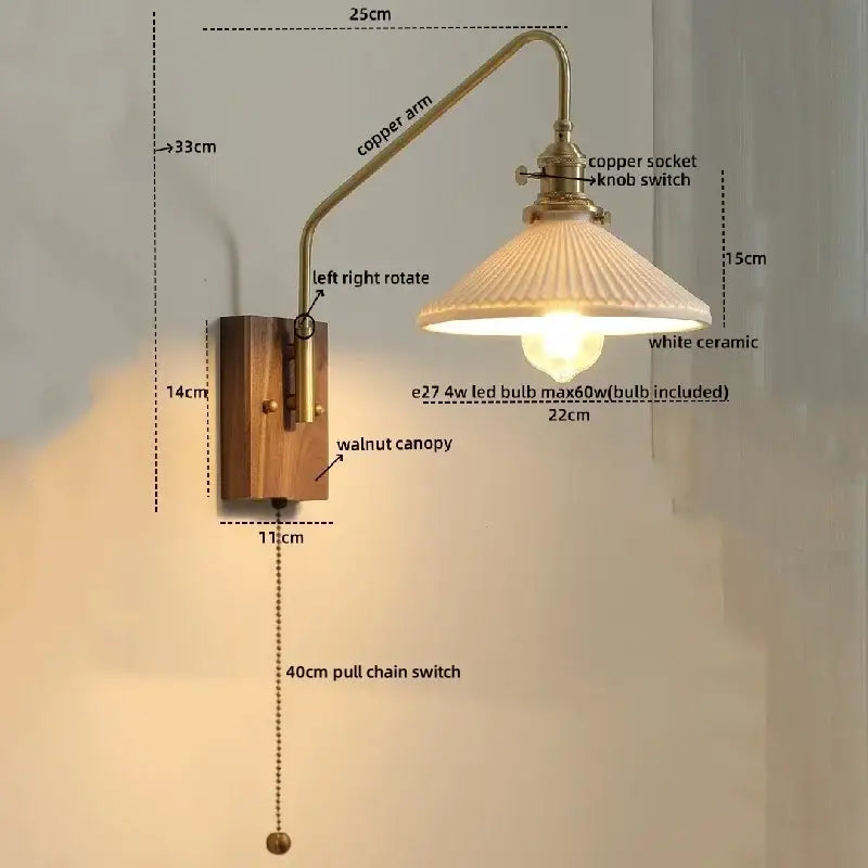 Copper Glass Wood Wall Sconce For Stairway