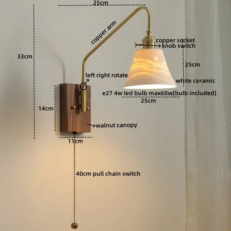 Copper Glass Wood Wall Sconce For Stairway