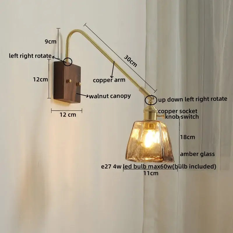 Copper Glass Wood Wall Sconce For Stairway