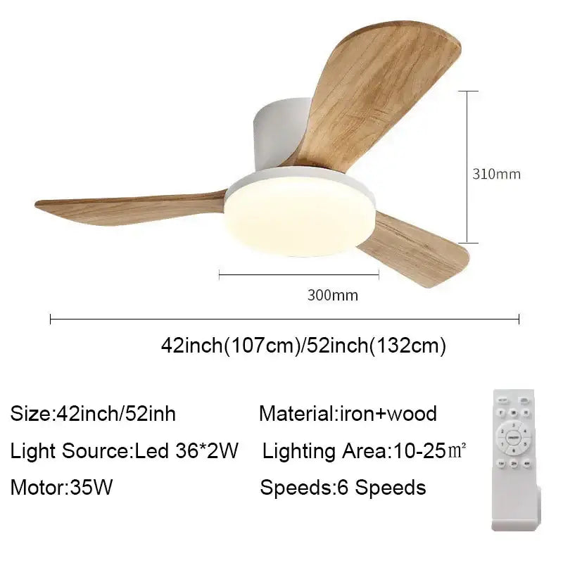 Wood 52-Inch Quiet Ceiling Fan Light