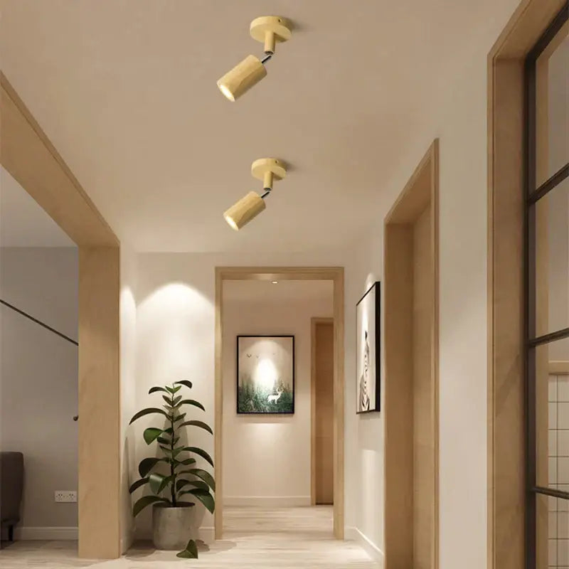 Wood Two-Head Ceiling Light