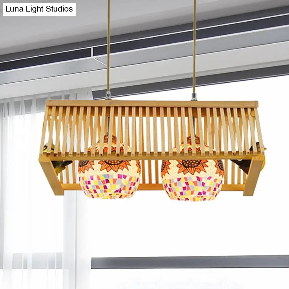 Bamboo Wood Roof-Shaped Outdoor Pendant Light