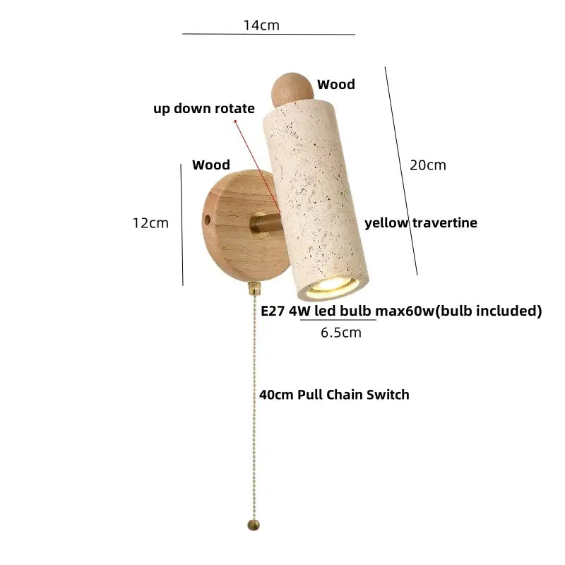 Yellow Travertine Wall Sconce with Rotating Design