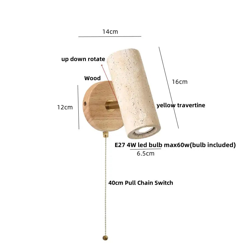 Yellow Travertine Wall Sconce with Rotating Design