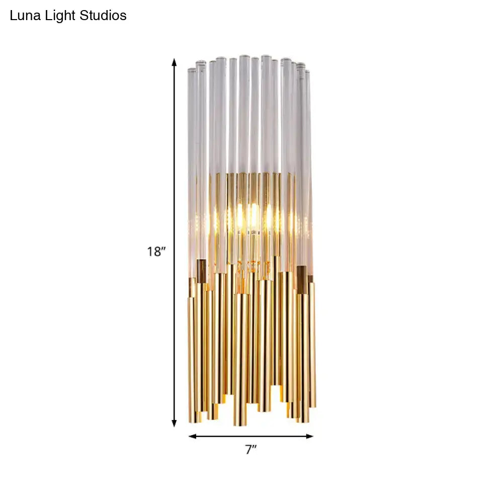 Gold Crystal Cylinder Sconce Brass-Gold Finish