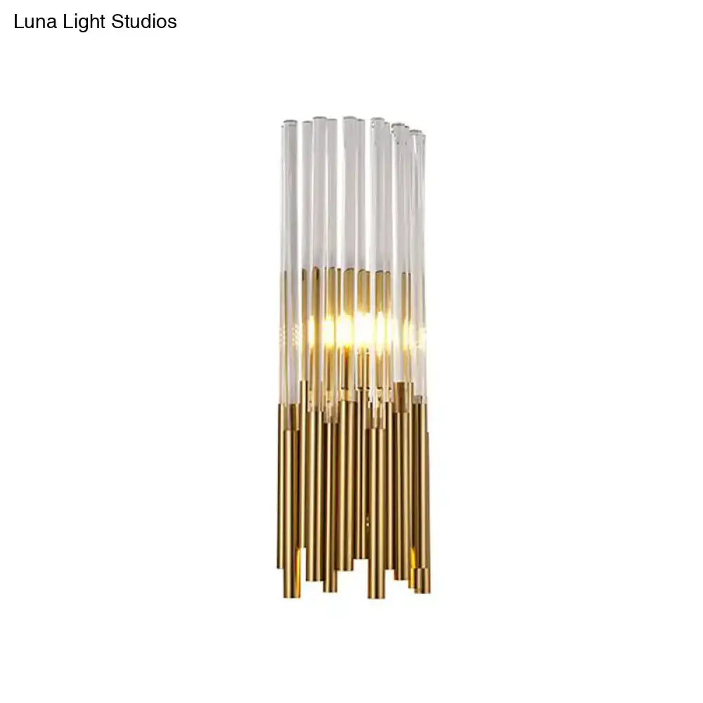 Gold Crystal Cylinder Sconce Brass-Gold Finish