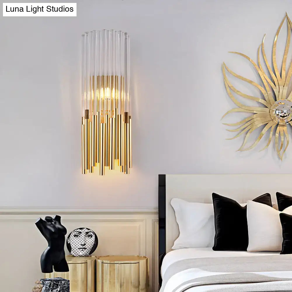 Gold Crystal Cylinder Sconce Brass-Gold Finish