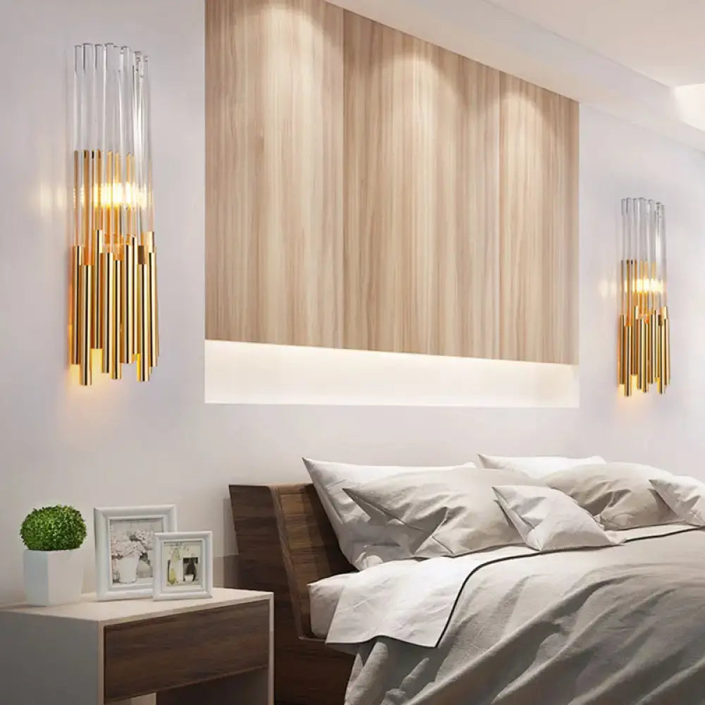 Gold Crystal Cylinder Sconce Brass-Gold Finish