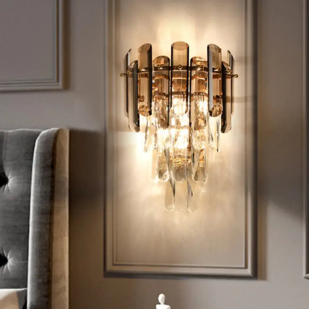 Gold Smoke Crystal Tiered Sconce