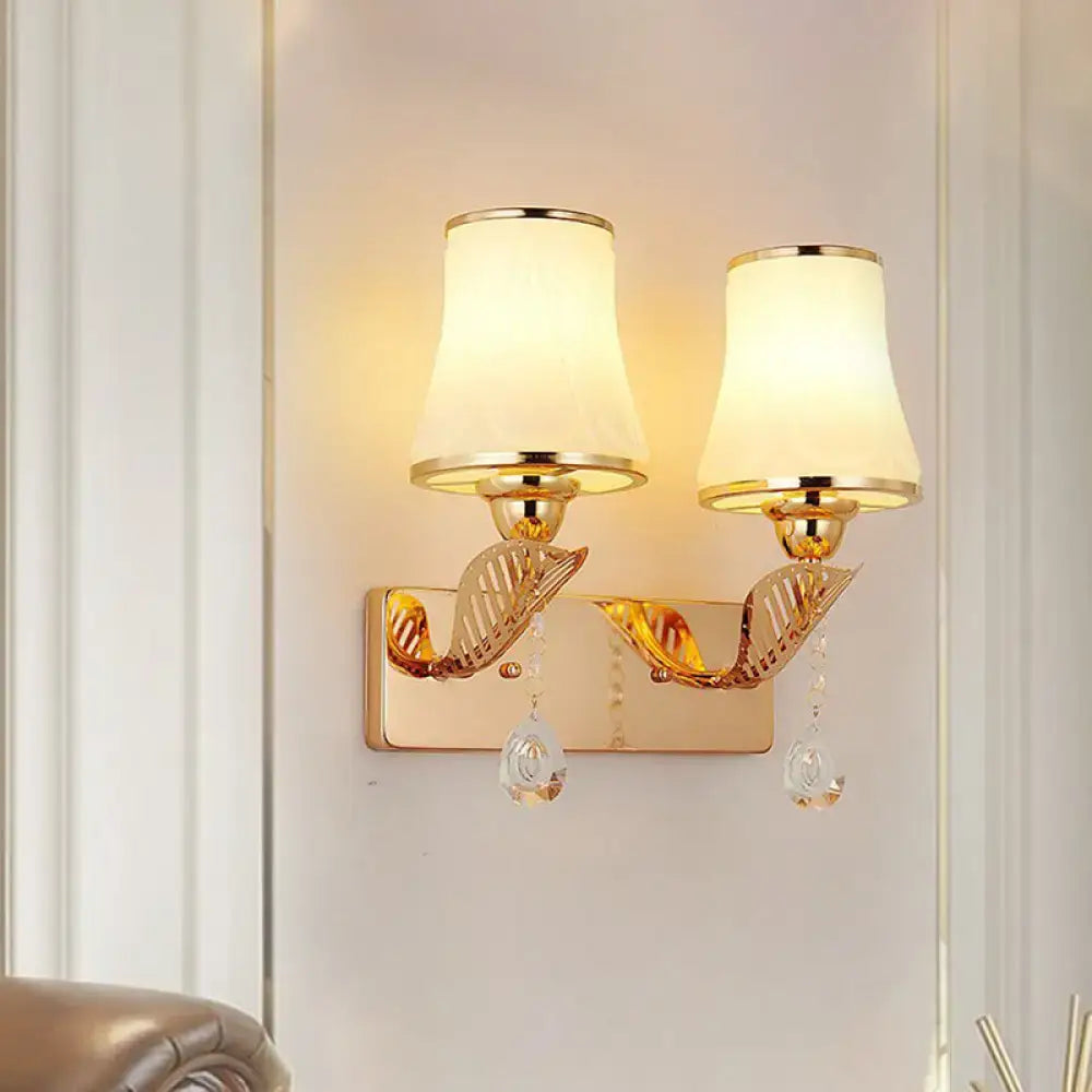 Gold Opal Glass Crystal Drop Wall Light