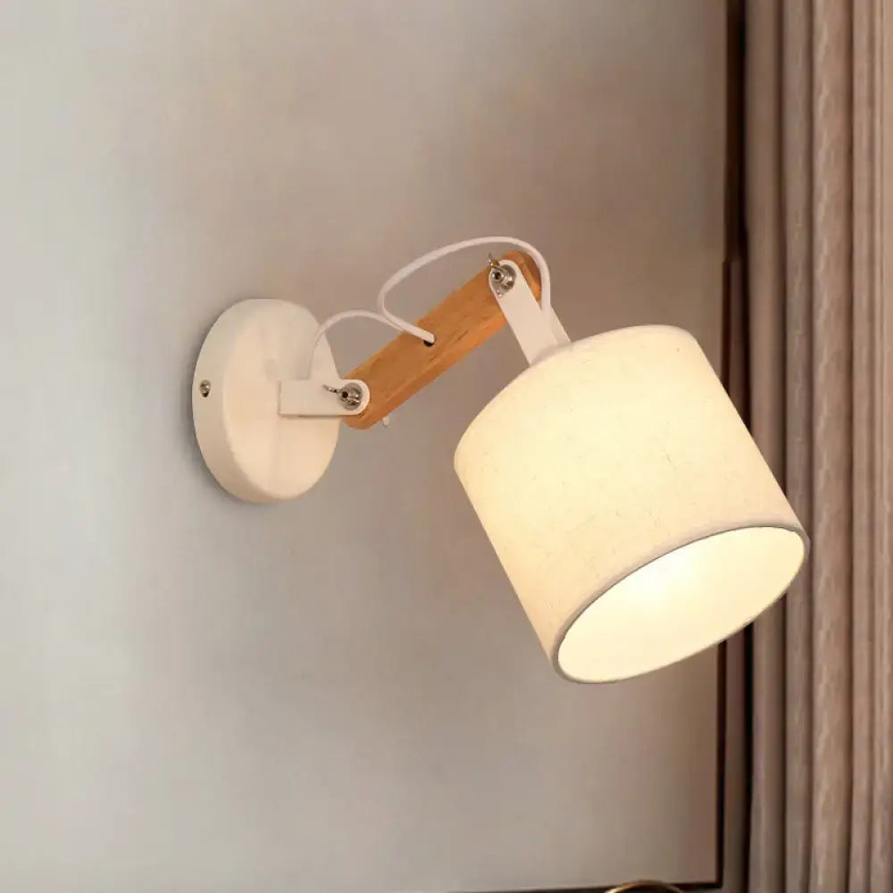Wood Fabric Adjustable Arm Wall Lamp