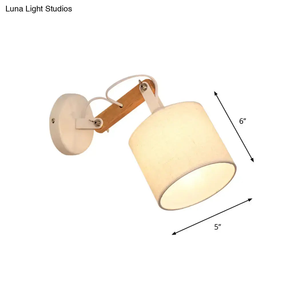 Wood Fabric Adjustable Arm Wall Lamp