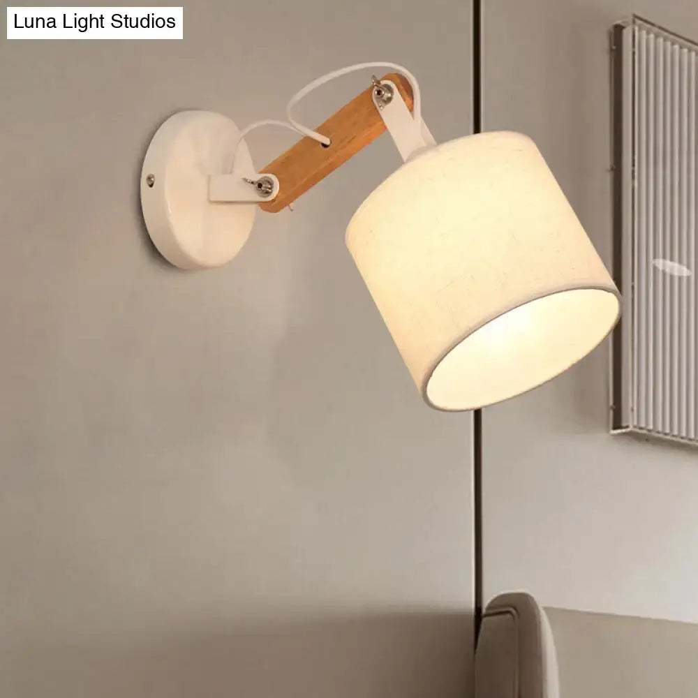 Wood Fabric Adjustable Arm Wall Lamp