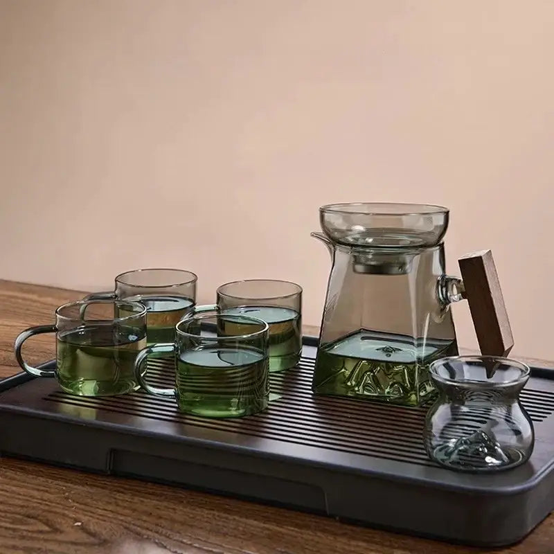 Glass Tea Cup Set Wood