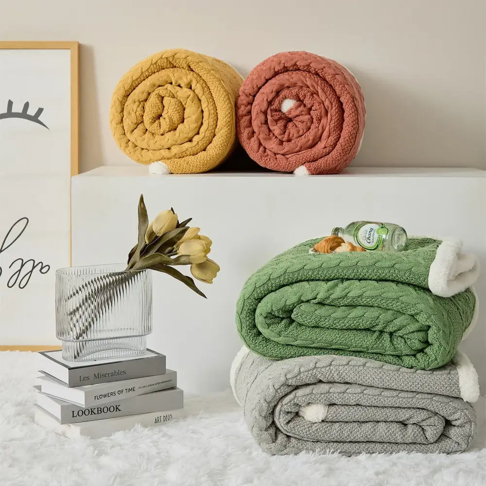 Cable Knit Sherpa Blanket