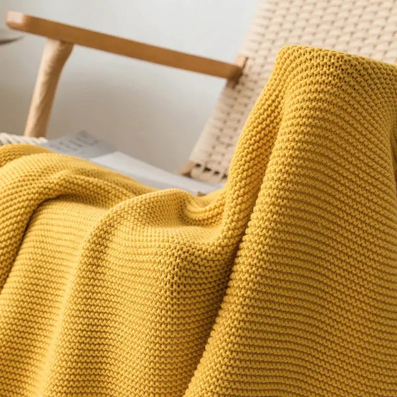 Yellow Knit Pompom Throw
