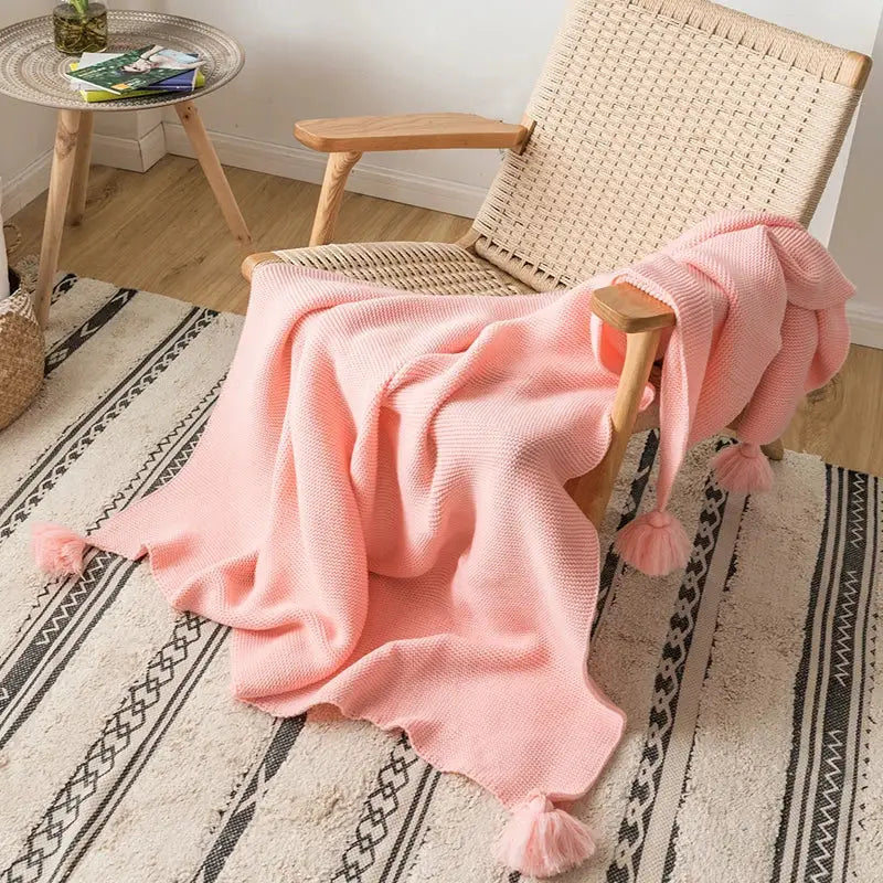 Yellow Knit Pompom Throw
